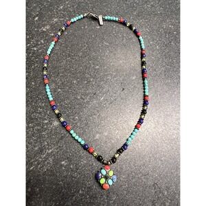 PAIGE WALLACE STERLING SILVER TURQUOISE‎ AND MULTI-STONES NECKLACE 17"